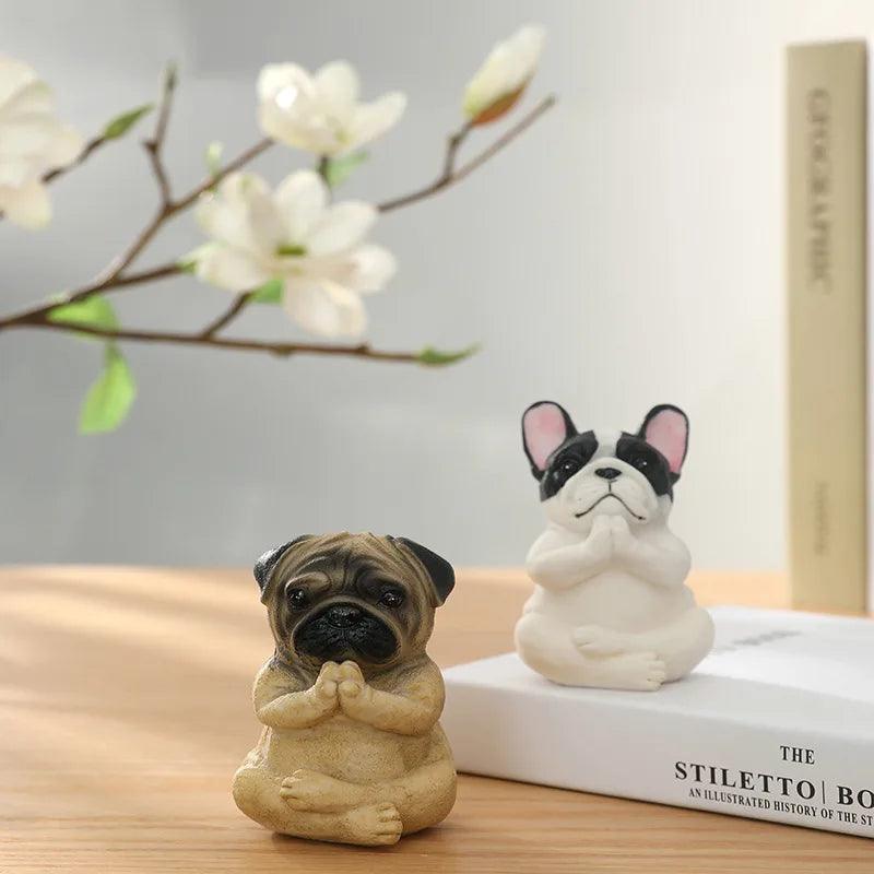 Resin Pug Dog Garden Statue Figurine - Meditating Zen Yoga Pug Outdoor Statue for Lawn & Patio