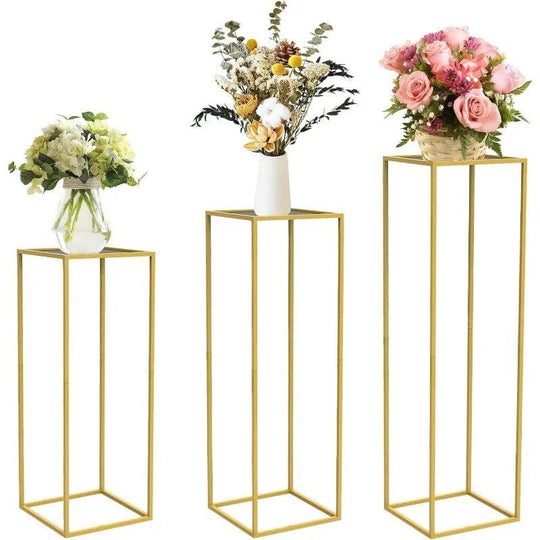 Gold Metal Planter Pedestal Stand - Tall Round Cylinder Plant Stand for Large Plants & Events