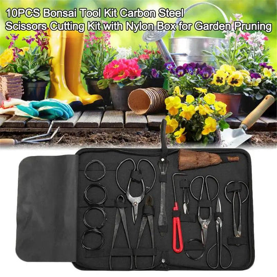 10PCS Bonsai Tools Kit - Professional Cutter Scissors, Pruning Shears & Root Rake Set for Bonsai Tree Care