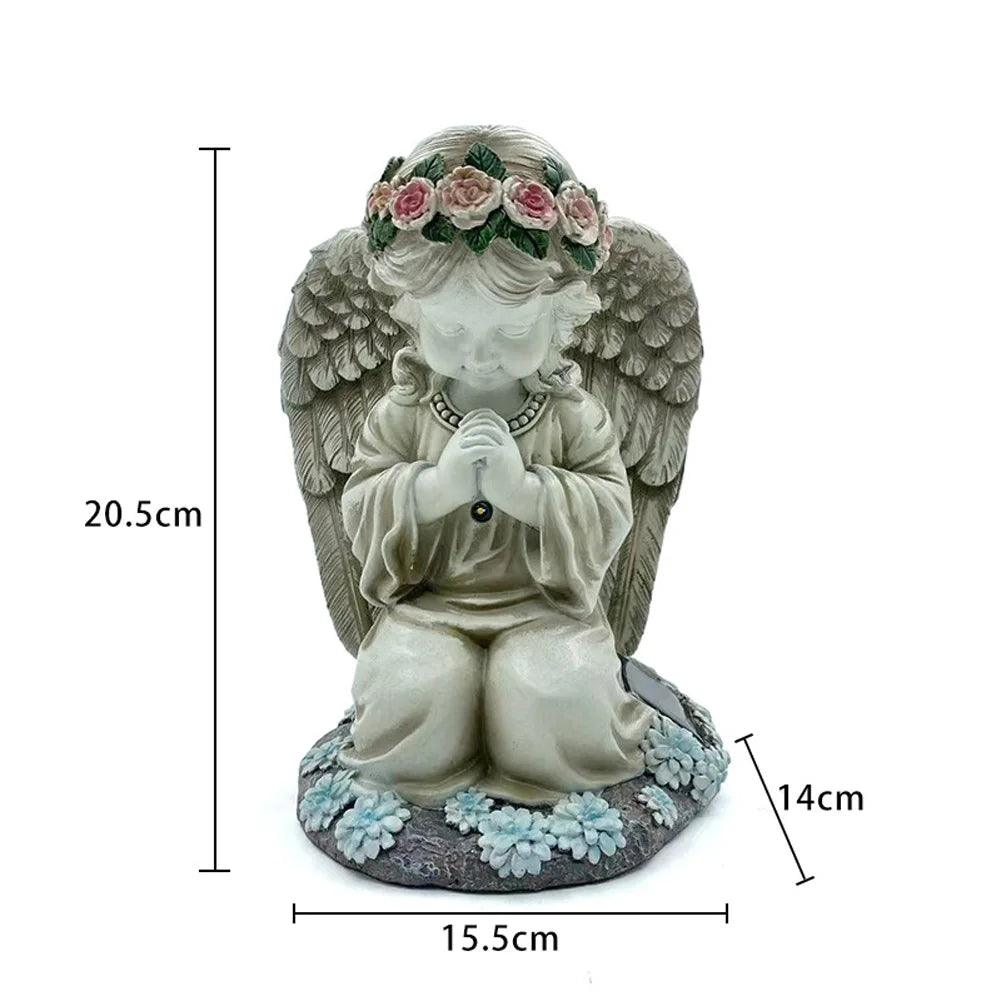 Solar Angel Garden Statue Figure with Light - Resin Figurine for Outdoor Lawn & Patio Decoration