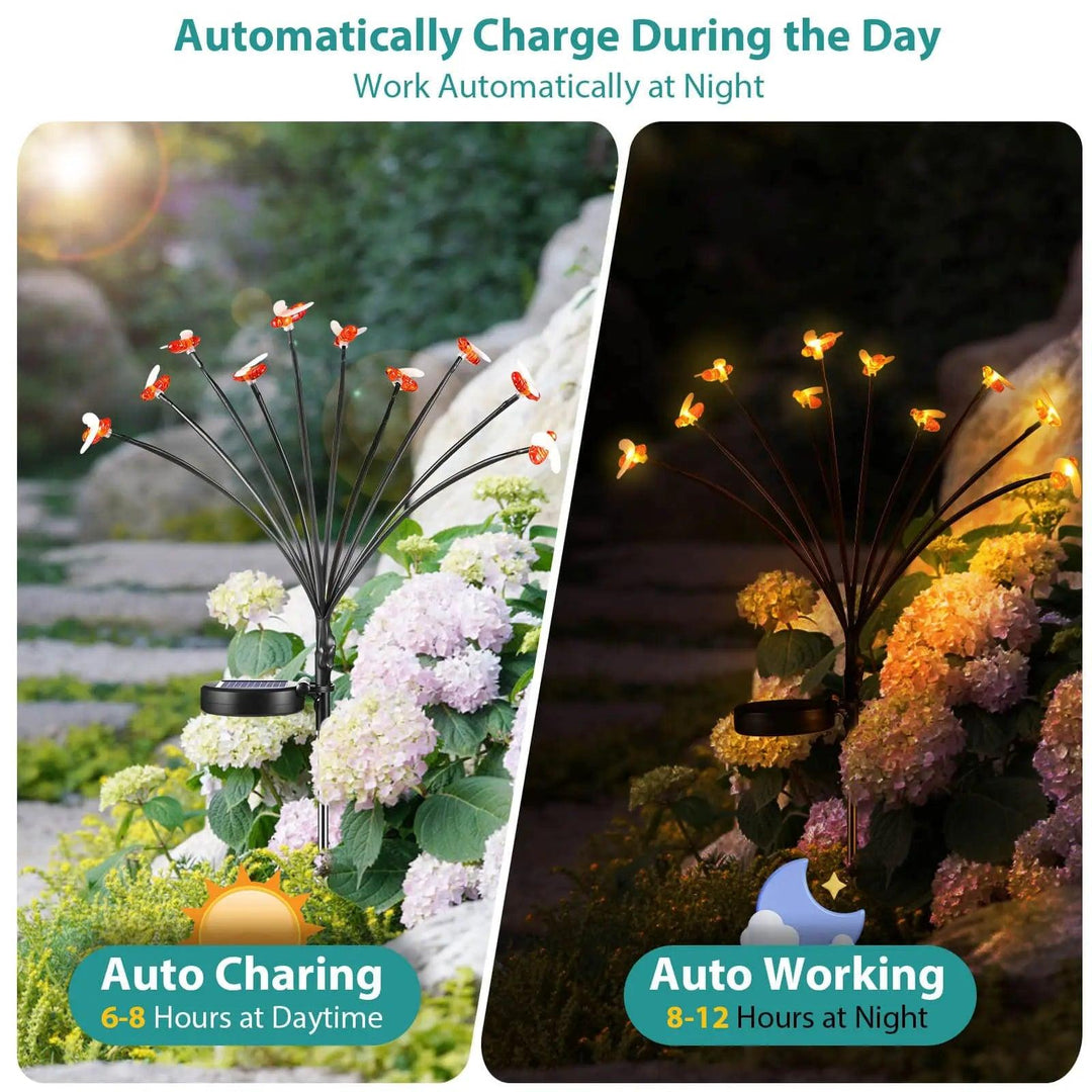 Solar Firefly Garden Bee Lights - Outdoor Waterproof Swaying Decorative Lamp for Patio, Pathway, Yard, and Party Decor 6/8/10