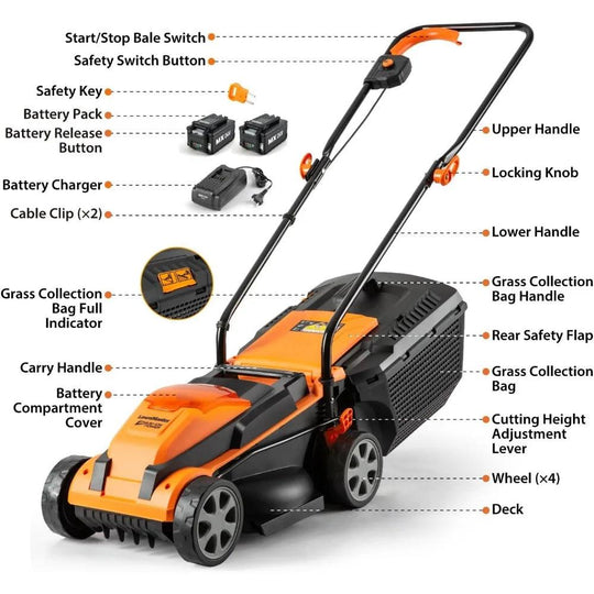 24V 13" Cordless Lawn Mower with Push Battery and Charger