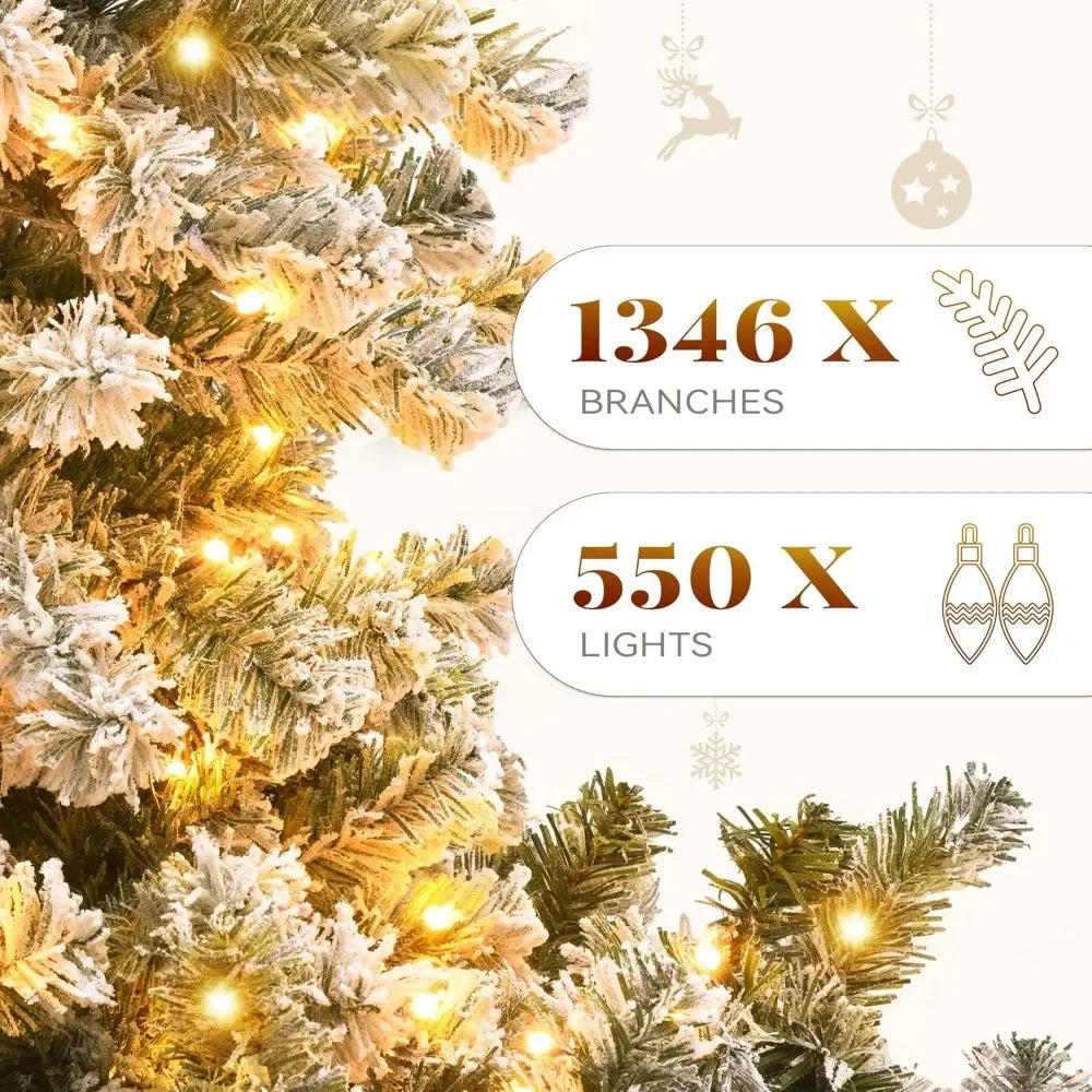 Christmas Tree Prelit Snow Flocked Artificial Full  Tree with 8 Light-Modes, 800 Branch , Party Decoration Christmas Pine