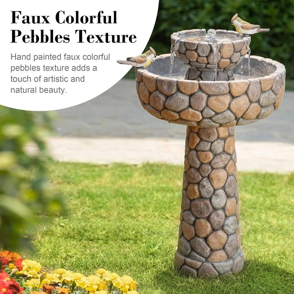 Freestanding Floor Fountain with Birds Decor - 2-Tier Small Outdoor Waterfall, 24.41”H, Resin Construction, Ideal for Backyard & Patio