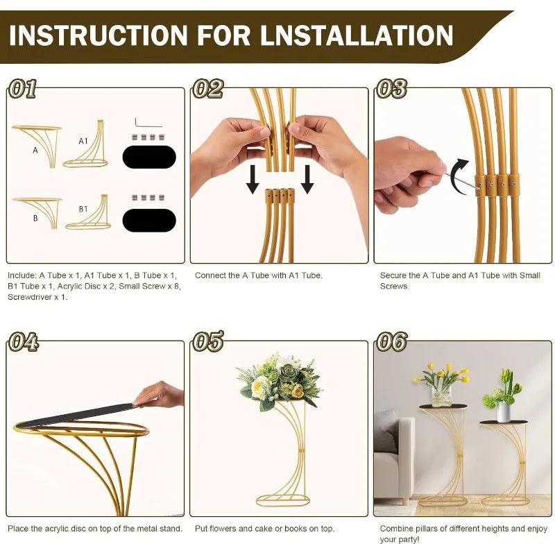 Gold Metal Planter Pedestal Stand - Tall Round Cylinder Plant Stand for Large Plants & Events