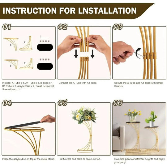 Gold Metal Planter Pedestal Stand - Tall Round Cylinder Plant Stand for Large Plants & Events