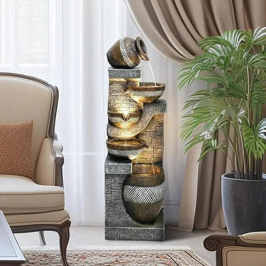 Indoor/Outdoor Modern Free Standing Floor Water Fountain - 42.5" Cascading Water Feature for Home, Living Room & Garden