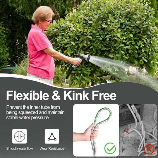 Heavy Duty Garden Hose 25ft-150ft | 304 Stainless Steel Metal Hose with Nozzle | Kink-Free, Tangle-Free, and Durable Water Hose