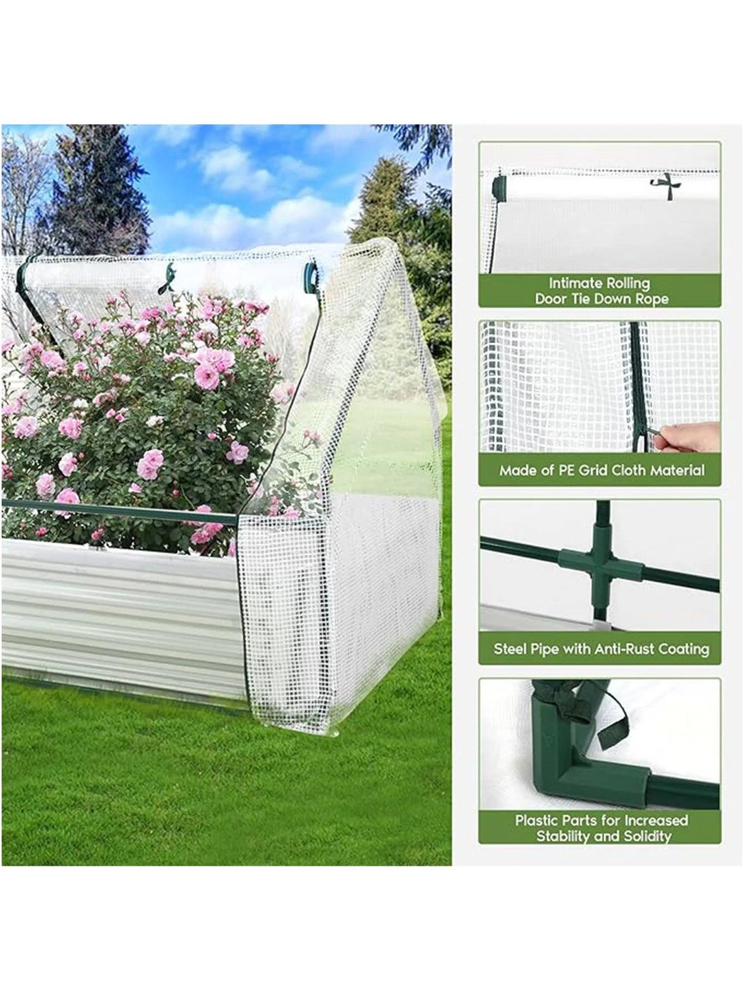 6 x 3 x 1 FT Galvanized Raised Garden Bed Kit with Greenhouse and Roll-Up Doors