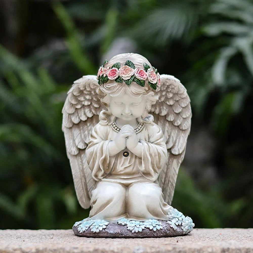 Solar Angel Garden Statue Figure with Light - Resin Figurine for Outdoor Lawn & Patio Decoration