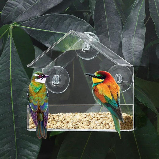 Clear View Window Bird Feeder - Transparent Removable with Suction Cups, Sliding Feed Tray, Waterproof, Squirrel-Proof for Windows