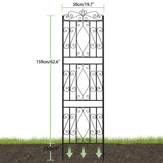 2PCS Black Metal Iron Fence Panels for Garden | Tall Wrought Iron Trellis | Decorative Outdoor Yard Panels for Climbing Plants