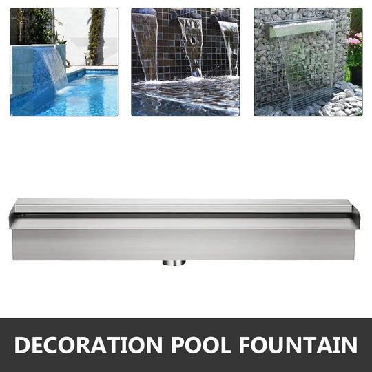 Stainless Steel Pool Waterfall Fountain with Pipe Connector for Pools, Solar Water Features, Spillway for Swimming Pools, Ponds, Gardens