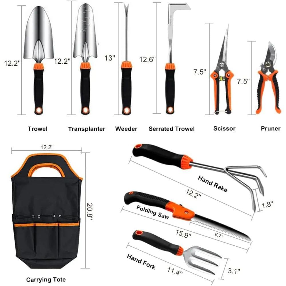 10-Piece Gardening Tool Set with Ergonomic Handles & Storage Bag | Garden Tools Set, Gardening Kit