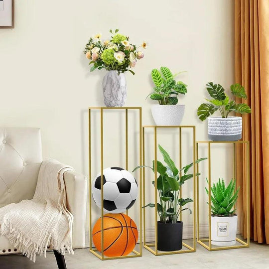 Gold Metal Planter Pedestal Stand - Tall Round Cylinder Plant Stand for Large Plants & Events