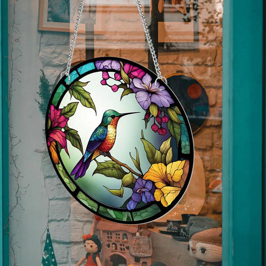 Stained Glass Suncatcher Panel - Acrylic Hanging Decor for Windows, Walls & Gardens - Vibrant Sun Catchers with Birds Design