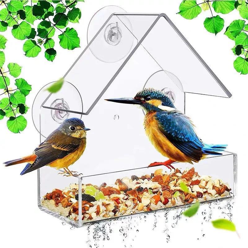 Clear View Window Bird Feeder - Transparent Removable with Suction Cups, Sliding Feed Tray, Waterproof, Squirrel-Proof for Windows