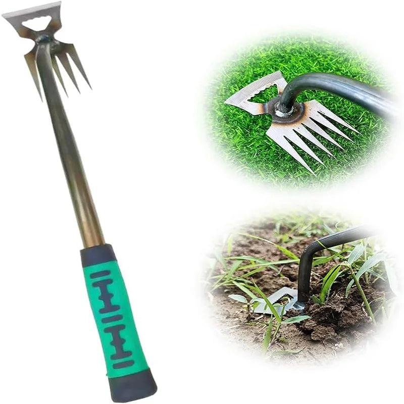 Stainless Steel Weeding Tool - Long Handled Garden Weeder for Grass & Root Removal, Soil Loosening