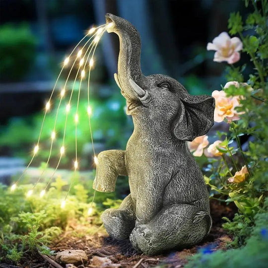 Solar Elephant Garden Statue with LED Lights - Lighted Garden Figurine Decorations