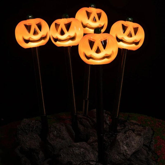 5 LED Halloween Pathway Lights - Solar, LED Pumpkin, Ghost, Skull Decorations for Outdoor Walkway, Yard, and Garden