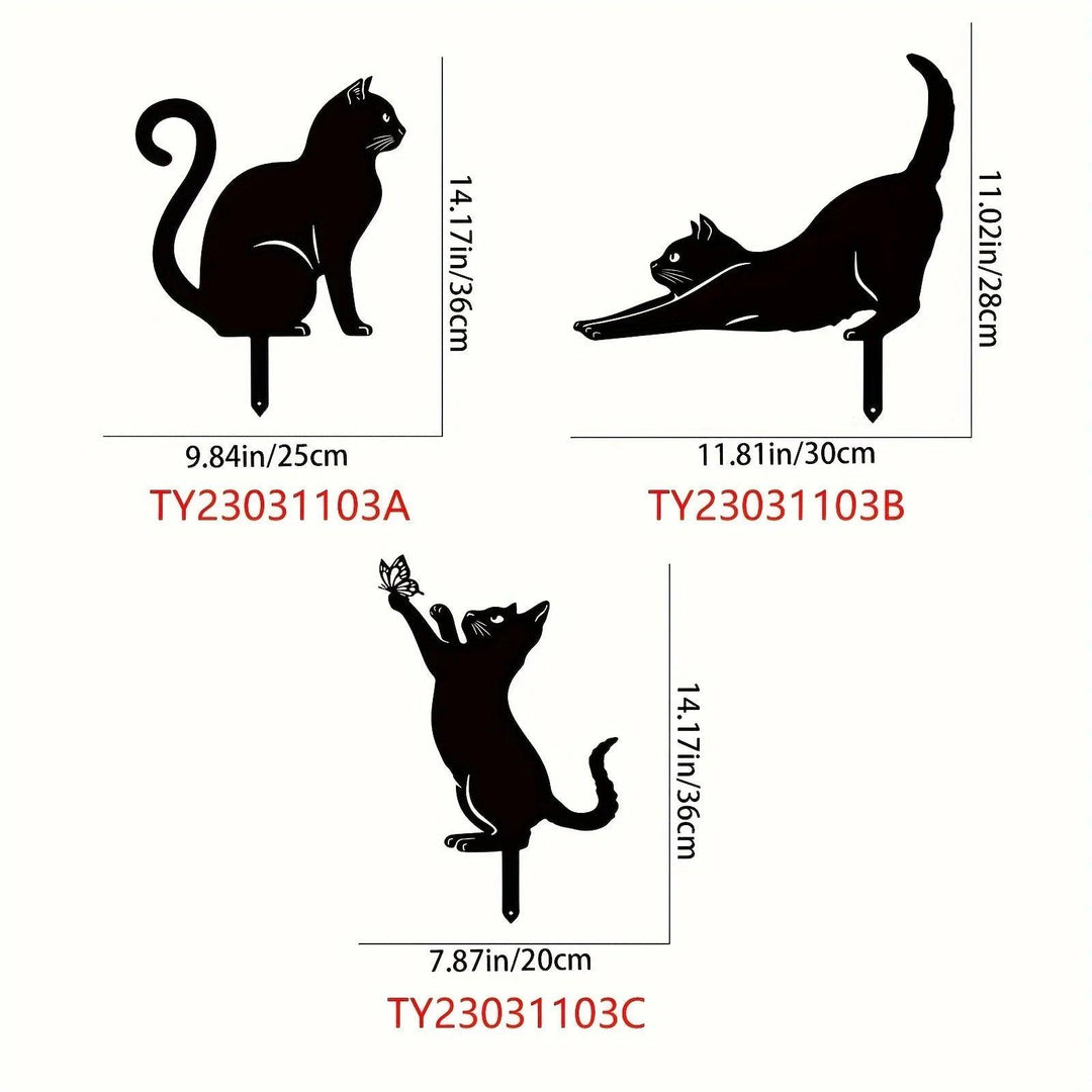 Metal Decorative Garden Stakes - Black Cat Yard Decor for Cat Lovers | 11 to 14-Inch Metal Garden Stakes, Decorative Yard Stakes