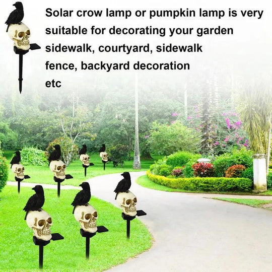 Solar Resin Halloween Crow Skull Pathway Lights - Outdoor Waterproof LED Light for Walkways, Pathways, and Gardens