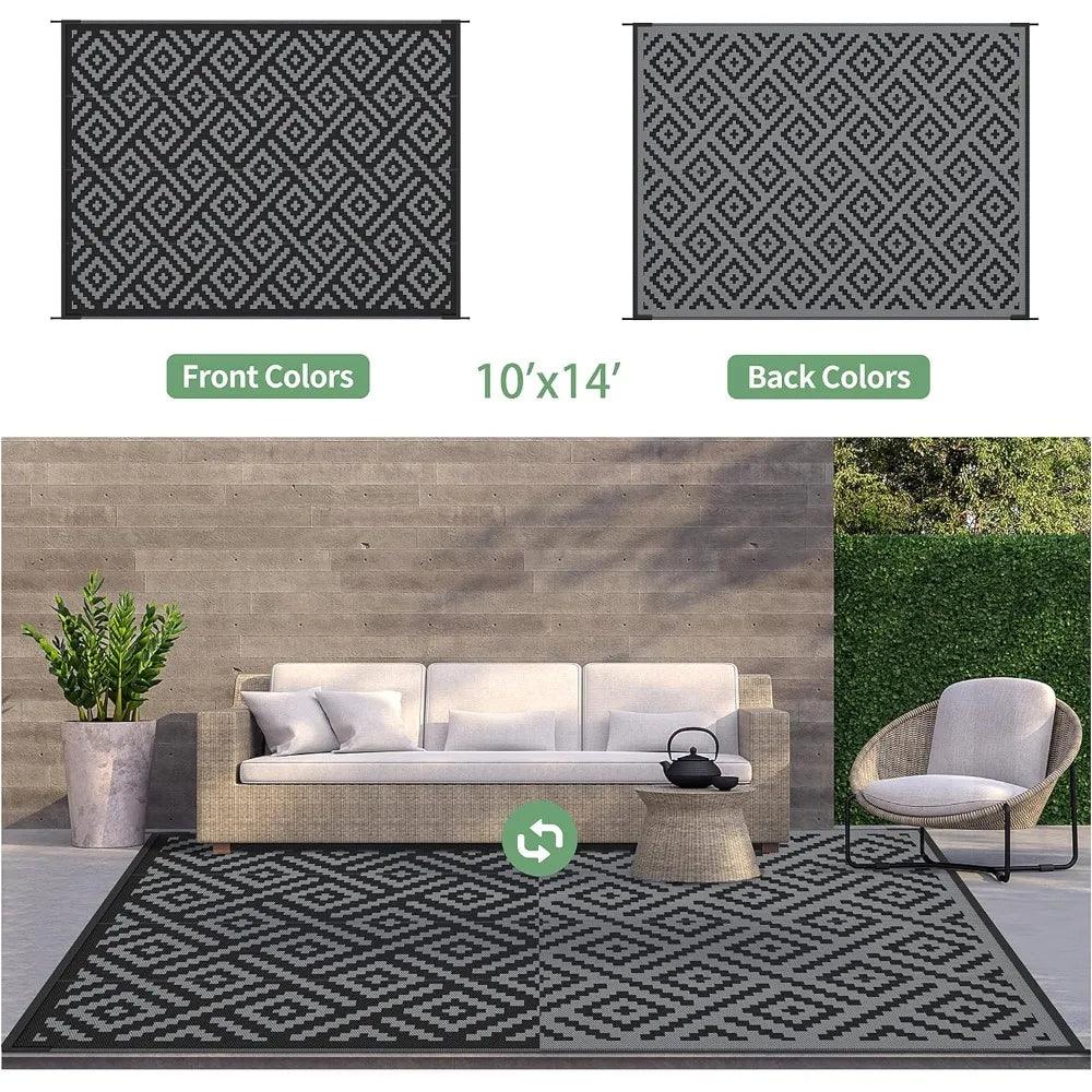 9x12 Outdoor Rug for Patio | Waterproof Large Mat | Available in 9x18, 10x14, 6x9, 8x10 | Reversible Plastic Camping Rugs for RV, Porch, Deck, Balcony