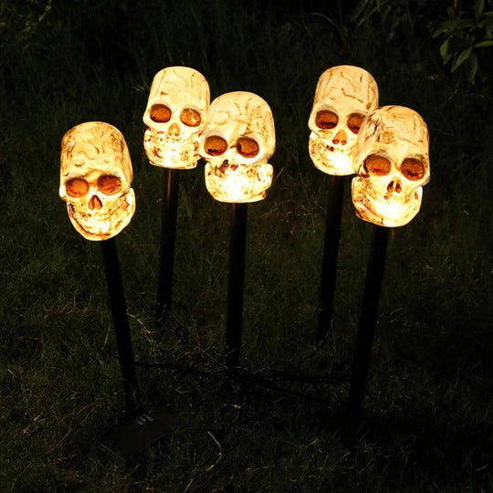 5 LED Halloween Pathway Lights - Solar, LED Pumpkin, Ghost, Skull Decorations for Outdoor Walkway, Yard, and Garden