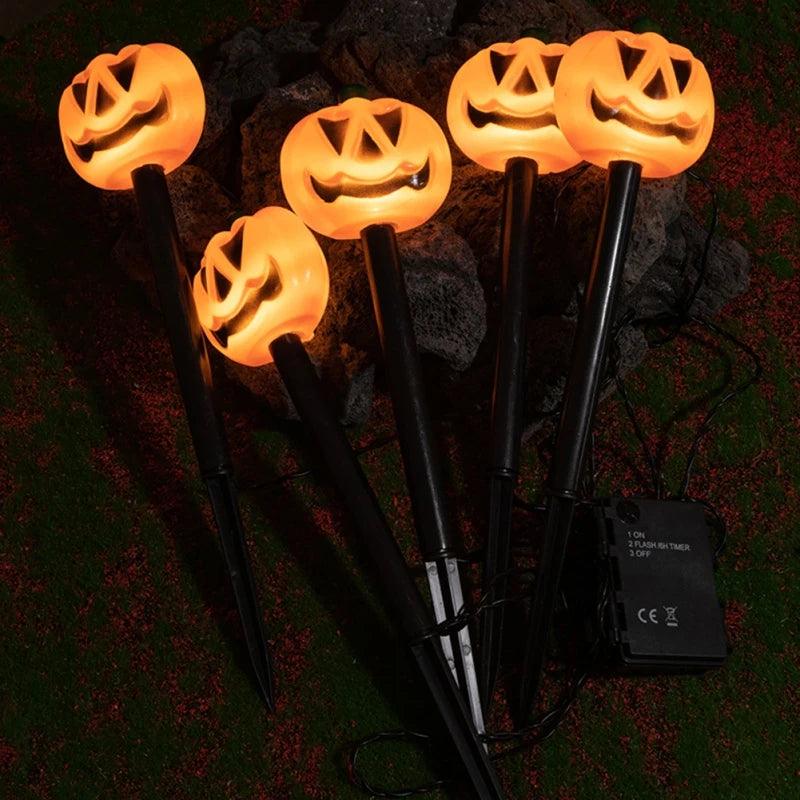 5 LED Halloween Pathway Lights - Solar, LED Pumpkin, Ghost, Skull Decorations for Outdoor Walkway, Yard, and Garden