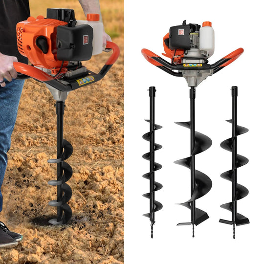 52cc 2-Stroke Gas Powered Post Hole Digger with 3 Drill Bits, Auger Fence Pole Hole Digger for Gardening & Fencing