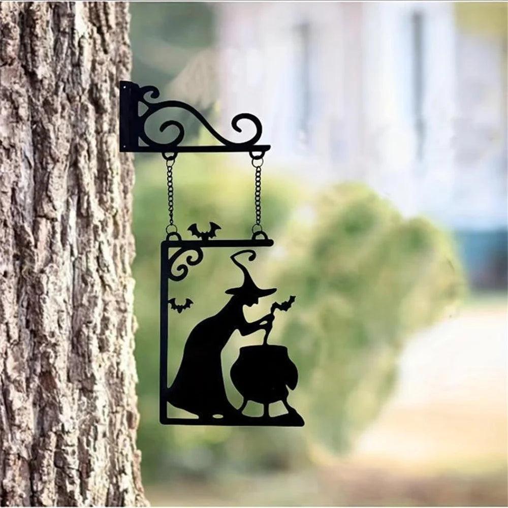 Halloween Metal Wall Decor Ghost Art with Witch, Pumpkin, Crow, Skeleton | Outdoor & Indoor Metal Wall Hanging Decorations