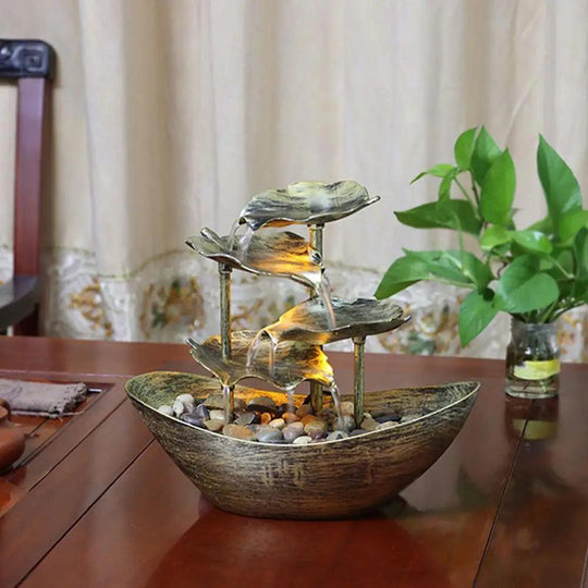 Small Tabletop Fountain | Soothing Indoor Waterfall with Lotus Leaf Design | Electric Pump & LED Lights | Ideal for Home, Office, Living Room Decor