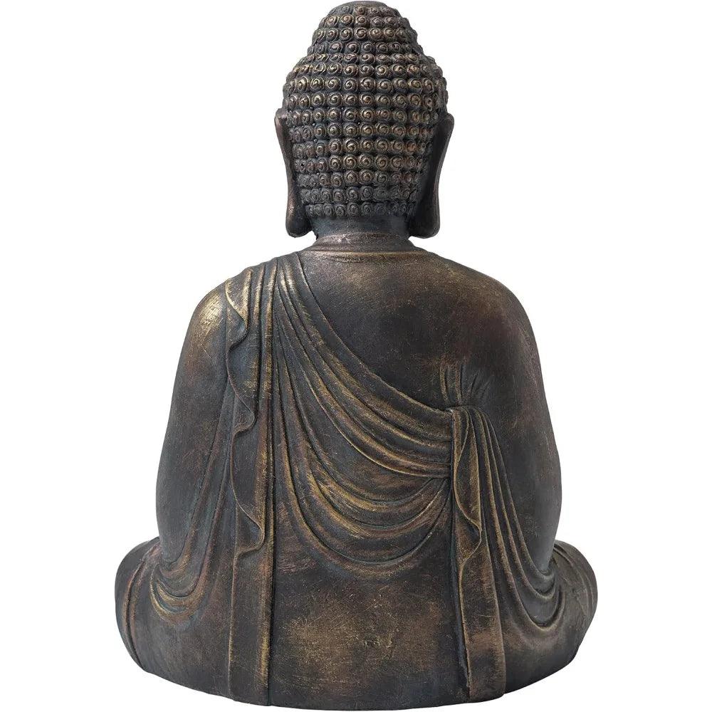 22.75" Large Outdoor Buddha Garden Statue - Sitting Meditating Zen Decor, Bronze Finish