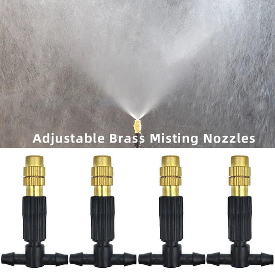 Outdoor Misting Cooling System – 5M-30M Garden Irrigation Kit with Brass Atomizer Nozzles & 4/7mm Hose for Patios & Greenhouses