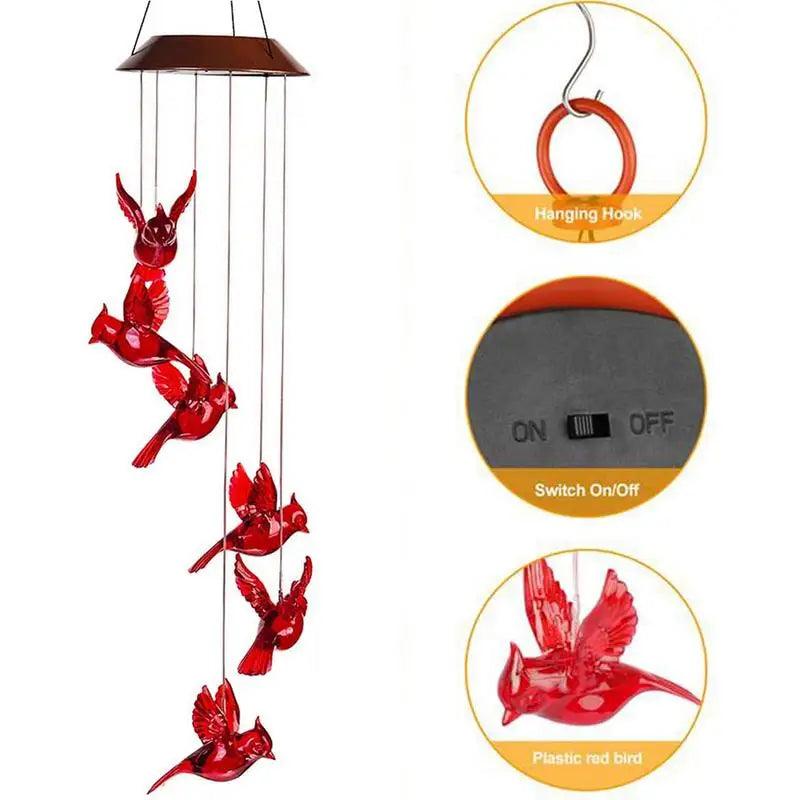 Solar Hummingbird Wind Chimes with LED Lights | Outdoor Solar-Powered Chimes for Garden, Patio, Yard | Decorative for Relaxing Ambiance, Memorial Gift