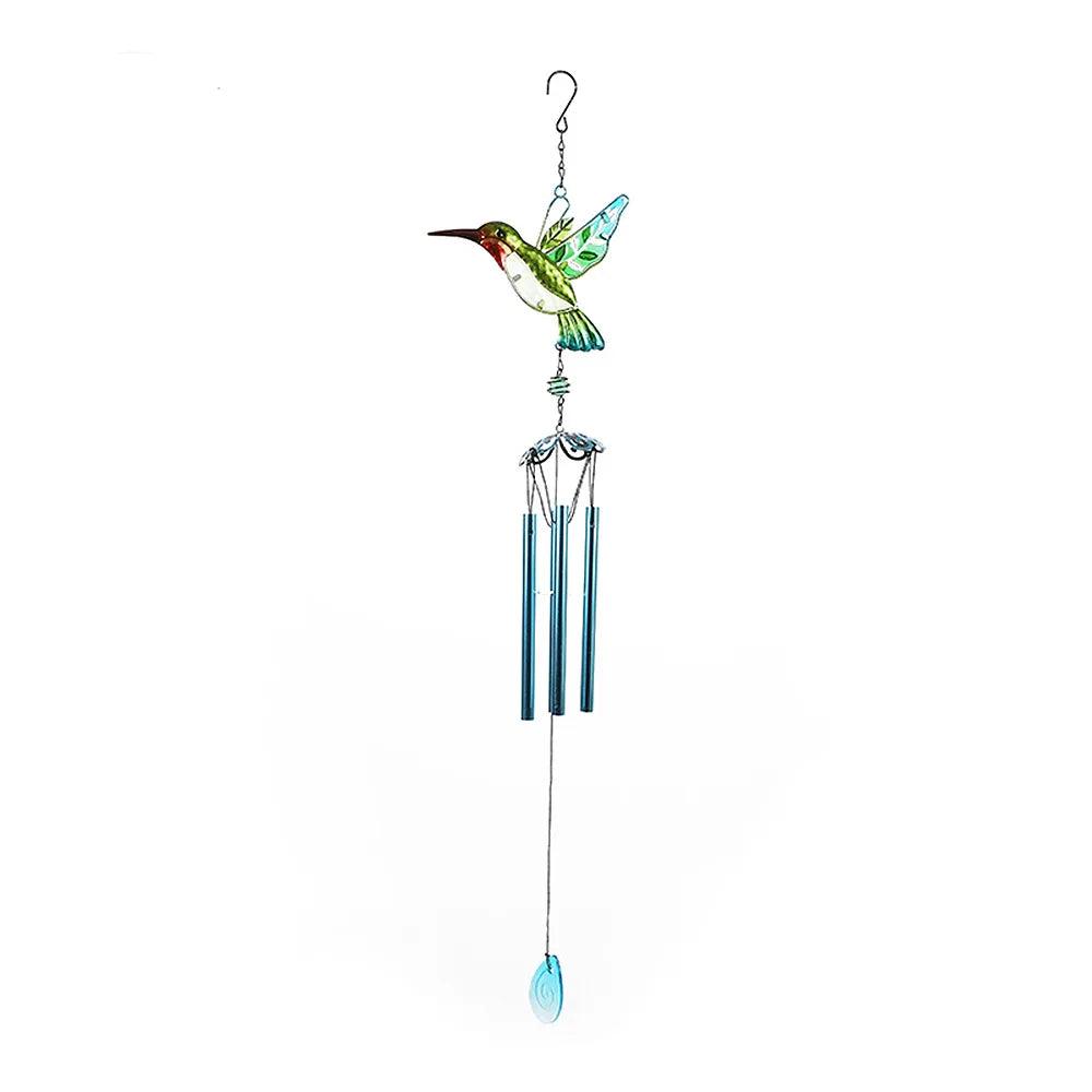 Hummingbird Wind Chimes - Metal & Glass Painted Garden Decor with Aluminum Pipes | 7.1"x13.8" | Wind Chime, Hummingbird Feeder Chime