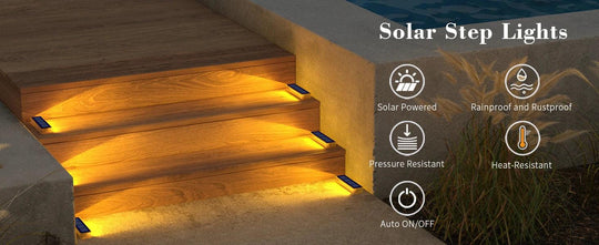 Solar LED Step Lights Outdoor Waterproof - IP68 Stair Lights with Auto On/Off for Deck, Garden, and Path - 4 pcs / 6 pcs