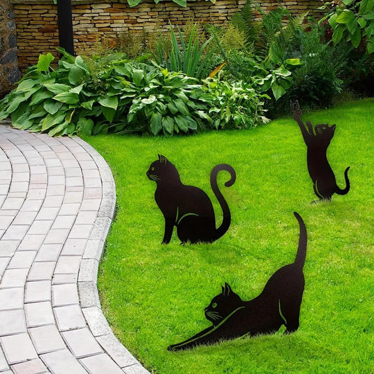 Metal Decorative Garden Stakes - Black Cat Yard Decor for Cat Lovers | 11 to 14-Inch Metal Garden Stakes, Decorative Yard Stakes