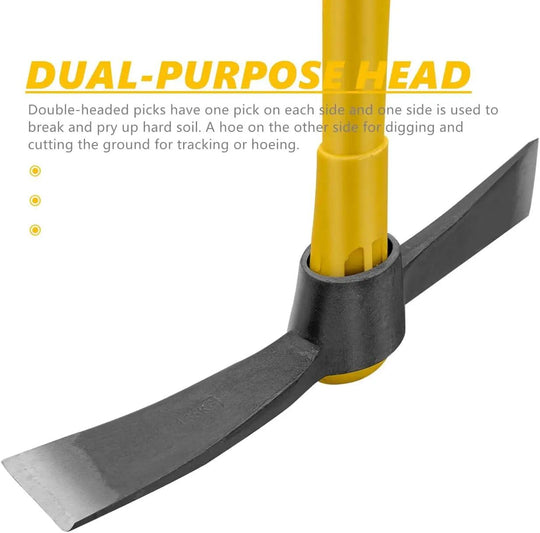 Heavy Duty Pick Axe 36" with Forged Steel Blades for Weeding, Digging, Chopping - Garden Pick Axe Tool