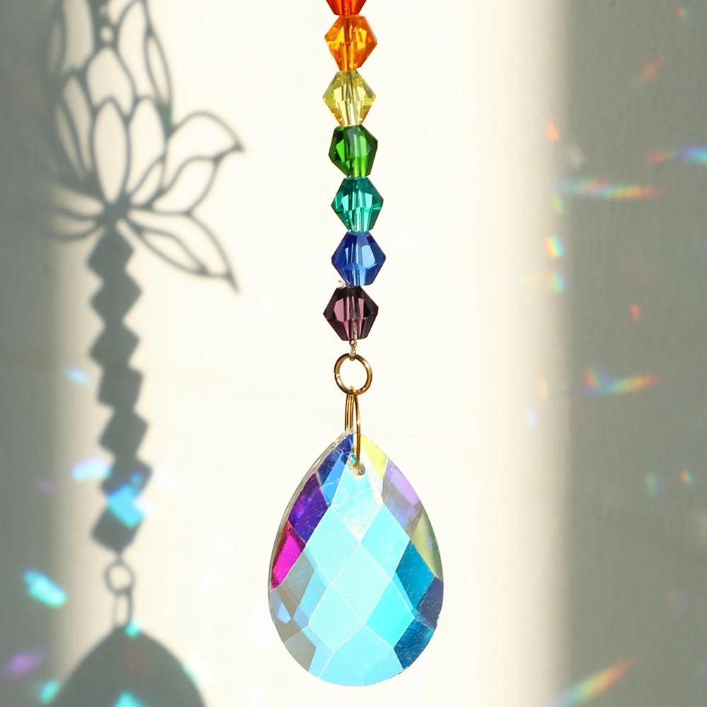 Crystal Sun Catcher Lotus | Hanging Suncatcher with Crystals | Rainbow Maker for Windows & Garden | Chakra Light Catcher, Stained Glass Decoration