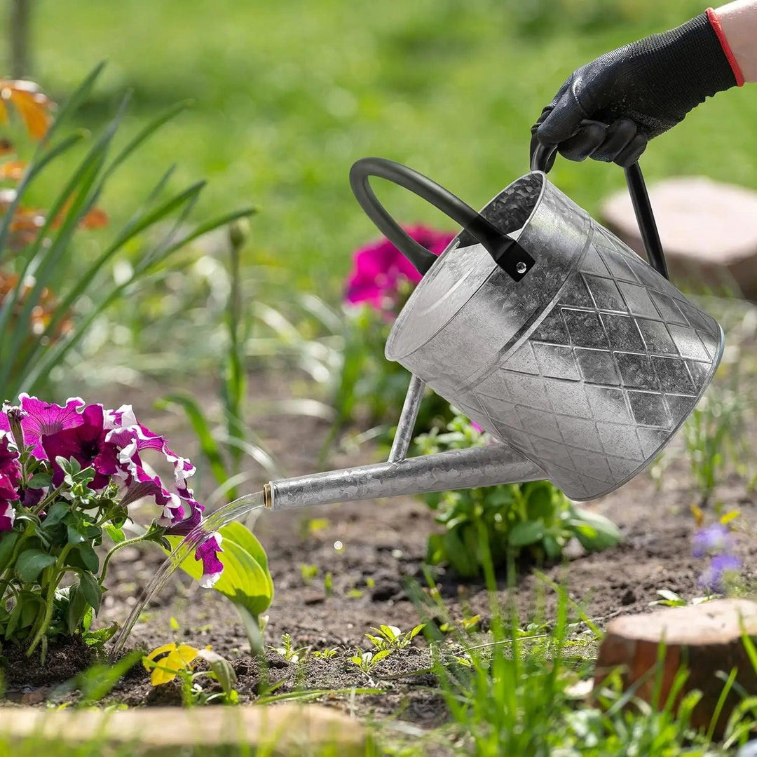 1.75 Gallon Outdoor Galvanized Metal Watering Can, Vintage Style with Removable Spray Spout  for Plants & Gardens