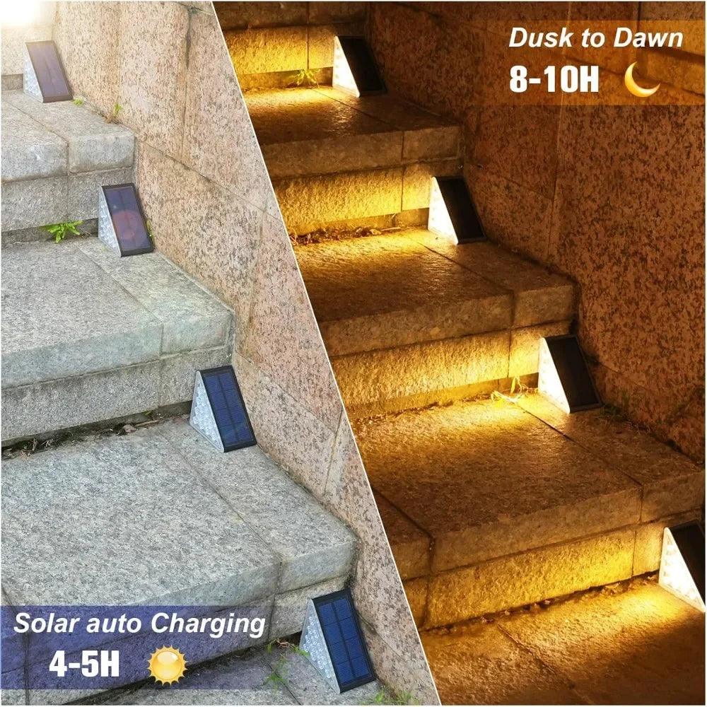 8/12-Piece Solar LED Stair Lights for Outdoor Steps – Waterproof, Easy Installation Step Lights for Front Porch, Deck, and Patio