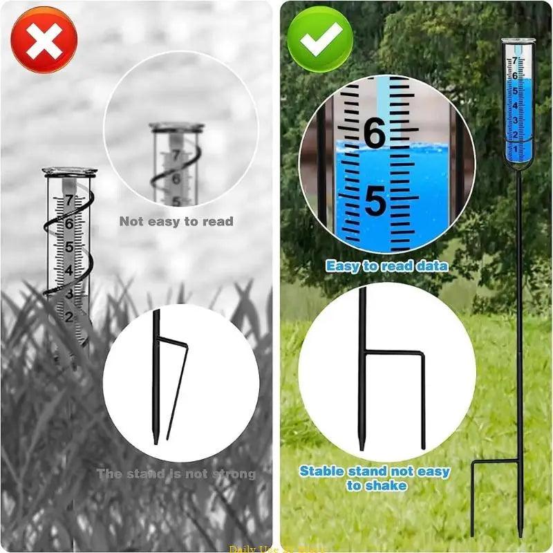 Decorative Rain Gauge 7" Capacity, Large Outdoor Garden Rain Gauge Stake, Easy-to-Read Metal Rain Gauge with Stake for Yard Art Decor