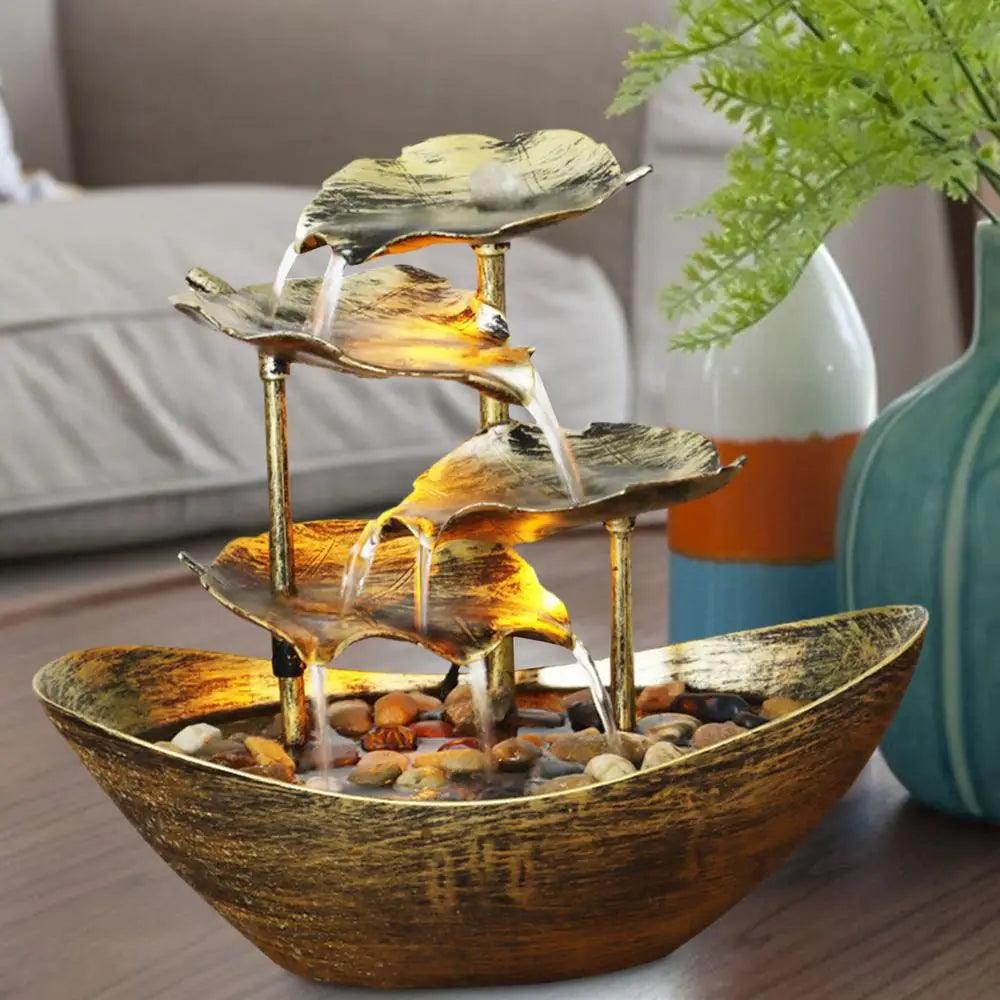 Small Tabletop Fountain | Soothing Indoor Waterfall with Lotus Leaf Design | Electric Pump & LED Lights | Ideal for Home, Office, Living Room Decor