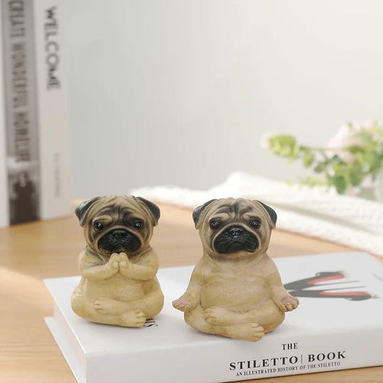 Resin Pug Dog Garden Statue Figurine - Meditating Zen Yoga Pug Outdoor Statue for Lawn & Patio