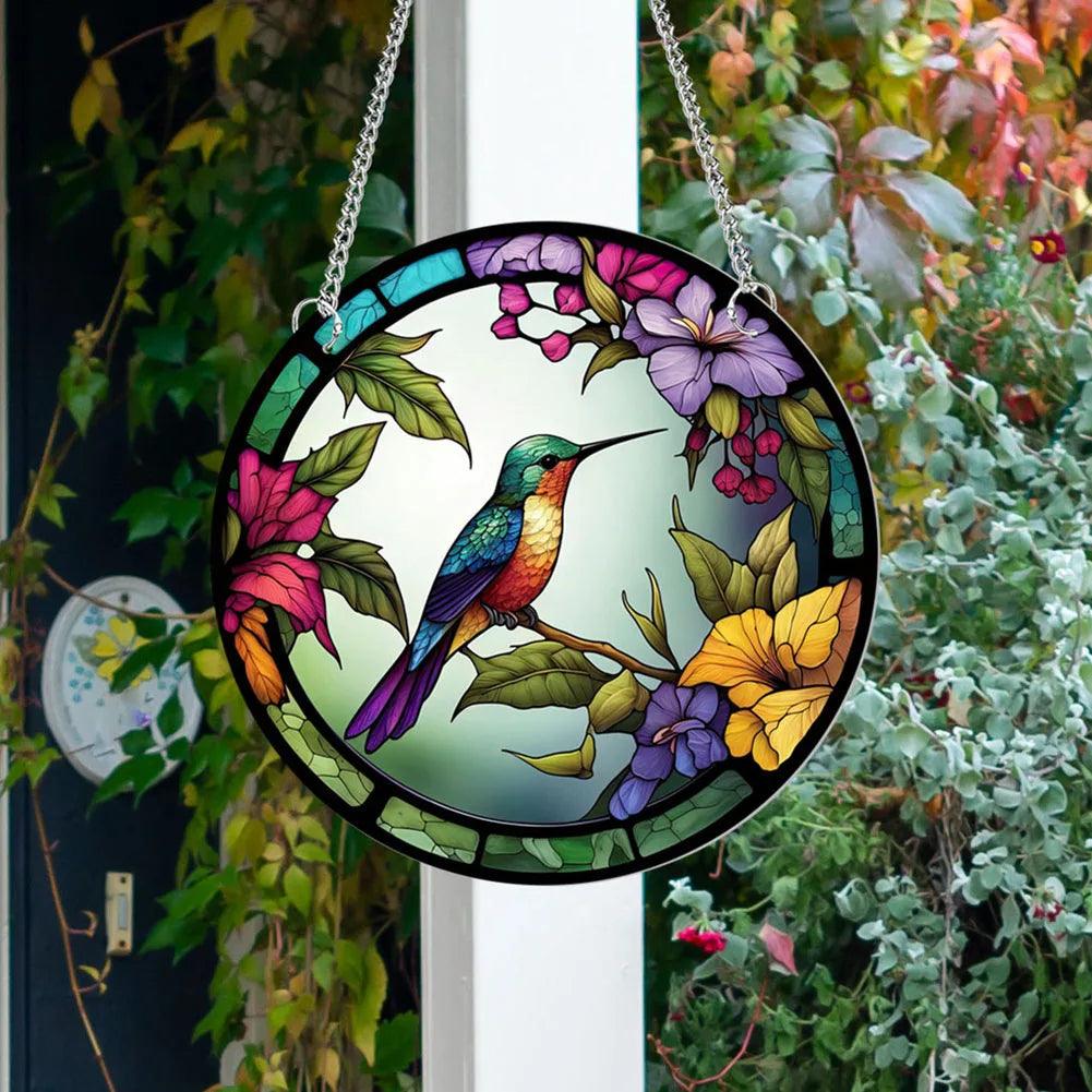 Stained Glass Suncatcher Panel - Acrylic Hanging Decor for Windows, Walls & Gardens - Vibrant Sun Catchers with Birds Design