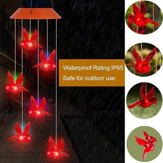 Solar Hummingbird Wind Chimes with LED Lights | Outdoor Solar-Powered Chimes for Garden, Patio, Yard | Decorative for Relaxing Ambiance, Memorial Gift