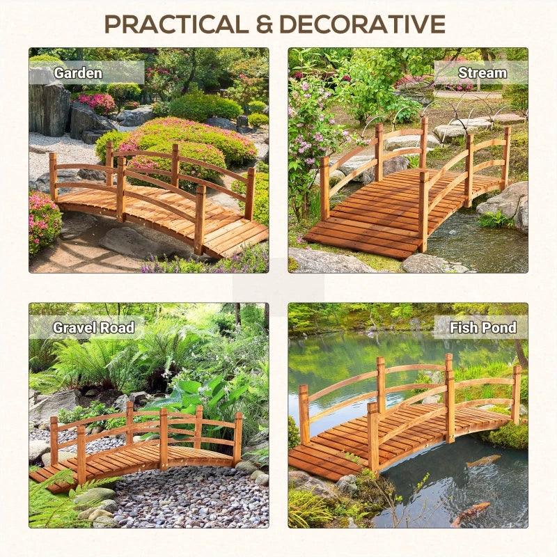 6FT Wooden Japanese Garden Bridge | 72.75" L x 28.25" W x 22.75" H Arc Footbridge with Guardrails | Ideal for Stream, Pond, or Backyard Landscape