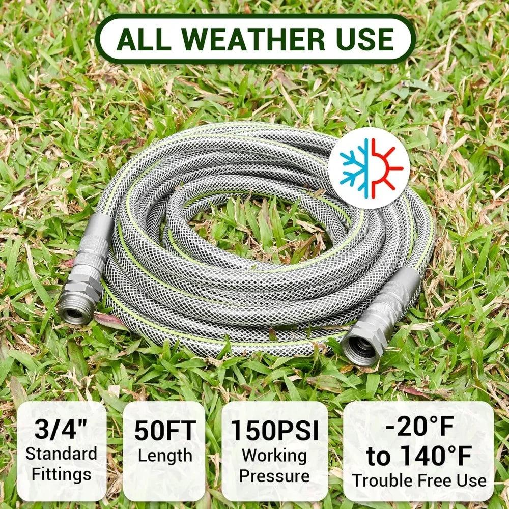 Heavy Duty Garden Hose - 50 FT, 75 FT & 100 FT with adjustable nozle - No Kink, Leak Proof, with 3/4" Solid Swivel Fittings