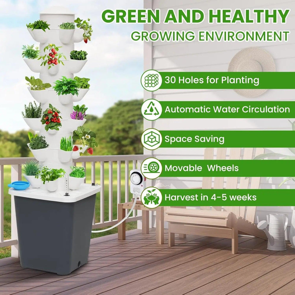 Growing Tower System - Hydroponic Garden Tower for Indoor Herbs, Fruits, and Vegetables with Silent Pump and Timer